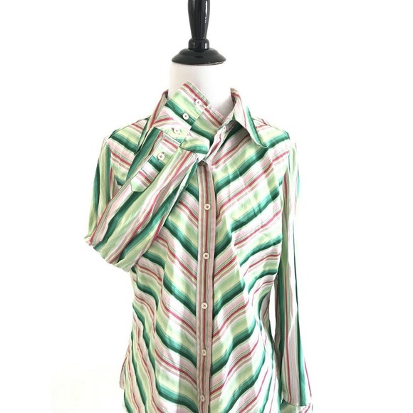 Tommy Hilfiger | Button Front Shirt Womens Size L Green Collar Cuff Cotton - Picture 2 of 12